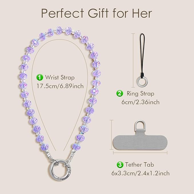 SURPHY Phone Charm, Handmade Beaded Phone Wrist Strap with Tether Tab | Phone Charm Strap, Phone Chain with Premium Metal Buckle, Wrist Strap Fits Cellphone Cases, Wallets, Bags, Keys