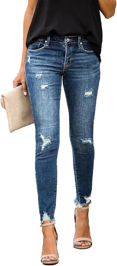 KUNMI Women's Skinny Ripped Trendy Jeans Distressed Stretchy Denim Pants
