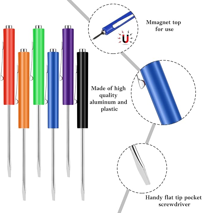 6 Pieces Pocket Screwdriver Mini Tops And magnetic pocket screwdriver with A Single Blade Head for Mechanical, Electrician (Colorful)