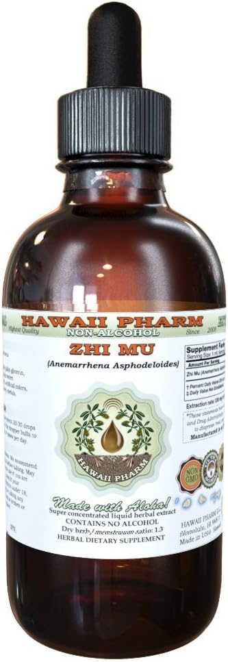 Hawaii Pharm Zhi Mu Alcohol-Free Liquid Extract, Zhi Mu, Anemarrhena (Anemarrhena Asphodeloides) Root Glycerite Natural Herbal Supplement, USA 4 fl.oz