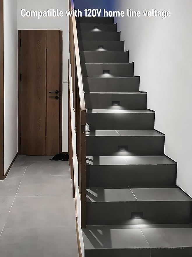 LEONLITE Black 5CCT 120V LED Step Lights, 150LM 5%-100% Dimmable Stair Lights Indoor Outdoor IP65 Waterproof, Aluminum Anti-Glare Shell, CRI90 ETL 2700K/3000K/3500K/4000K/5000K, Pack of 3