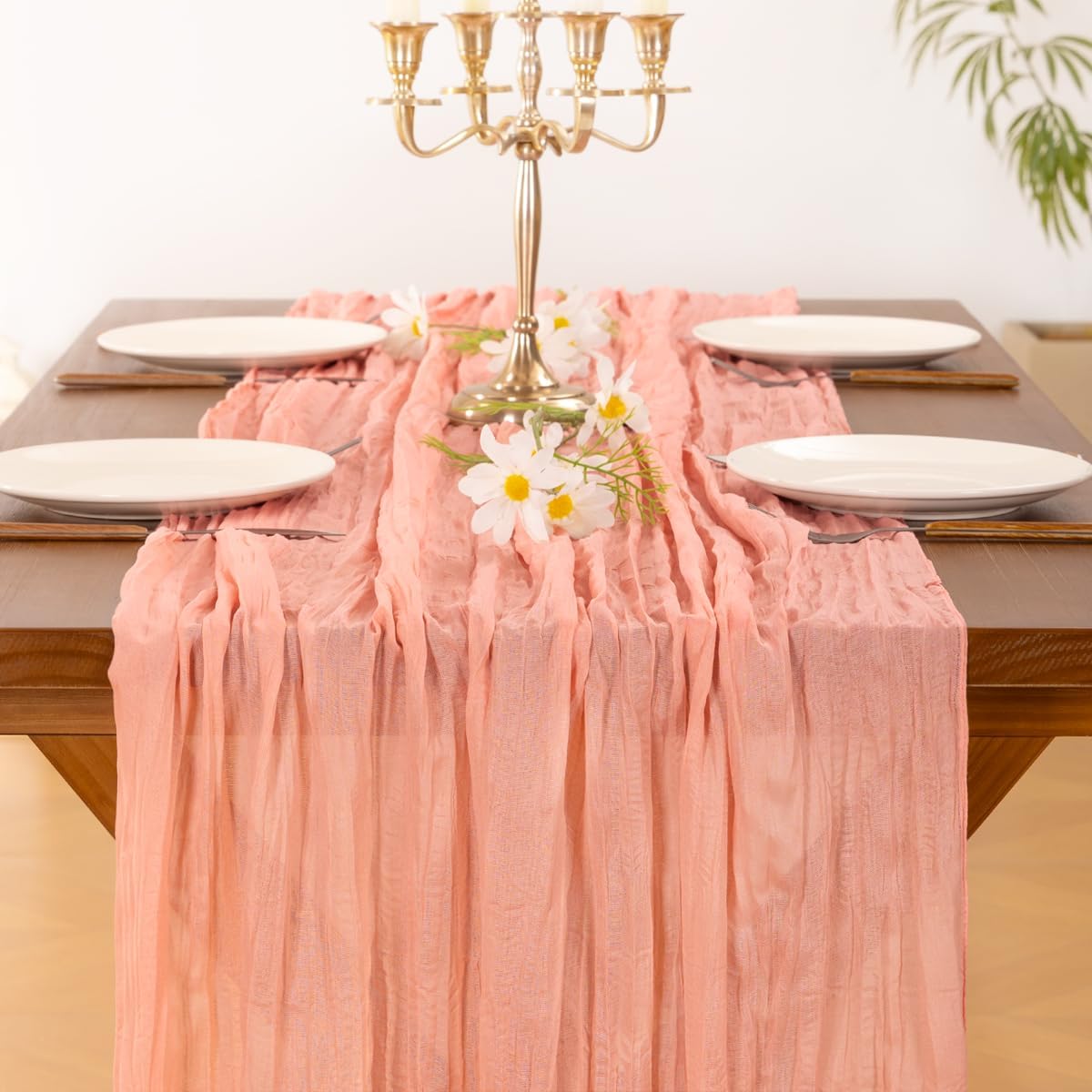 Socomi Cheesecloth Table Runner Summer Boho Wedding Shower Party Home Decor | Peach Rustic Gauze 14FT Cheese Cloth Sheer Farmhouse Centerpiece Runner for Baby Shower Birthday Holiday Decorations