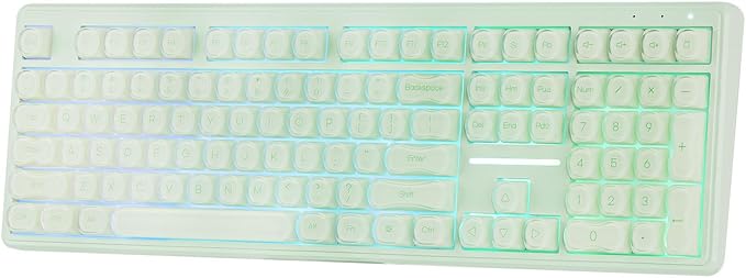 MechLands M108 100% Full Size Silent Office Keyboard with Number Pad | Wireless Creamy Membrane Keyboard with 5000mAh Battery for Office/Home/PC Game, RGB Backlight, 26-Key Rollover (Green)
