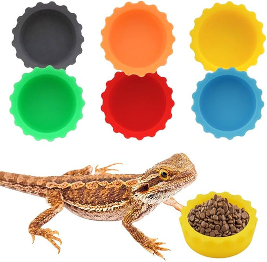 6 Pack Crested Gecko Small Food Dish Reptile Water Bowl Silicone Shallow Feeder for Small Reptile Lizard Gecko Frog Snake Turtle Hermit Crab (Small: 0.98" D, 0.43" H)