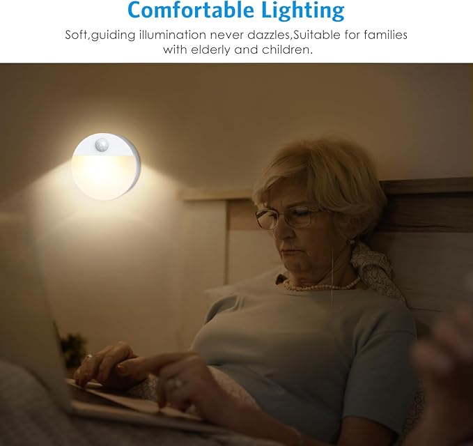 AMIR Upgraded Mini Motion Sensor Light Battery Powered, Cordless Stick On LED Night Light, Wall Light, Closet Lights, Safe Lights for Stairs, Hallway, Bathroom, Kitchen, Cabinet (Pack of 4 Warm White)