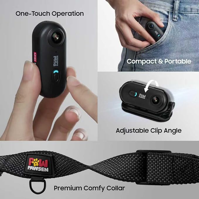 4K UHD Dog& Cat Pet Camera Collar, Video Recorder with Phone App View, Outdoor & Indoor POV Action Cam for Small and Medium-Size Dogs(Black - Pink Waterproof Collar - M, 128g)