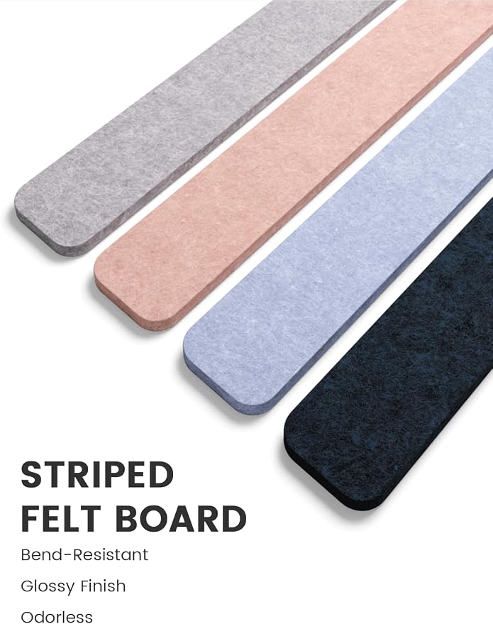 Fluxynara 13" x 2" Felt Wall Panels, Nordic Moonlight | 8-Pack Includes 50 Push Pins and Adhesive Tabs for Photos, Notes and Decor in Bedroom Doors, Home Office or Studios