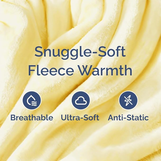 Fleece Blanket Full Size - Ultra-Soft Warm Flannel Fleece Blanket - Yellow | Soft, Warm, Outdoor Picnic Blanket for Camping, Travel, Lightweight, Cozy, Anti-Static, Home Decor Gifts for Men & Women