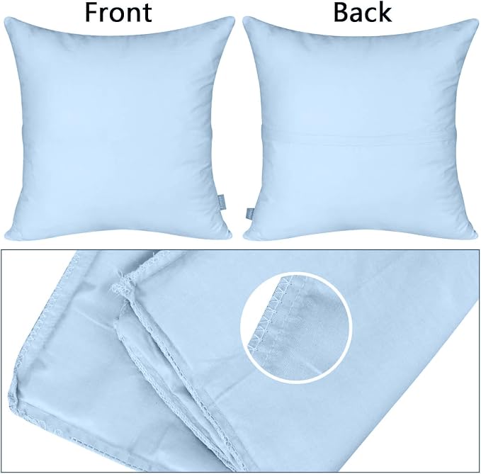 4-Pack 100% Cotton Comfortable Solid Decorative Throw Pillow Case,Thmyo Square Cushion Cover Pillowcase Sublimation Blank Pillow Covers DIY Throw Pillowcase for Sofa(18x18 inch/ 45x45cm,Light Blue)