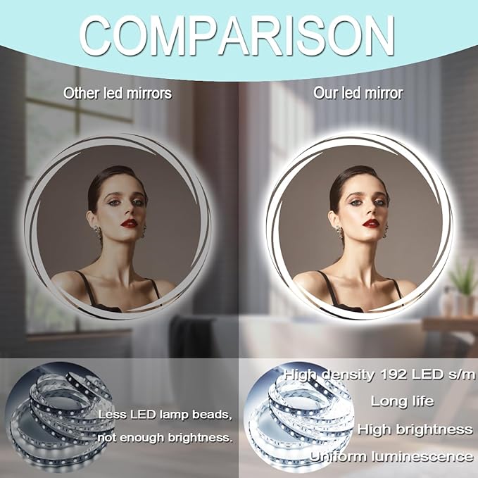 20 Inch Unique Rotating Round Lighted Mirror for Bathroom Hotel Makeup Wall LED Round Vanity Mirror with Lights Smart Memory 3 Color Dimmable AntiFog 20 Backlit Rounds Circle Lighted Mirrors