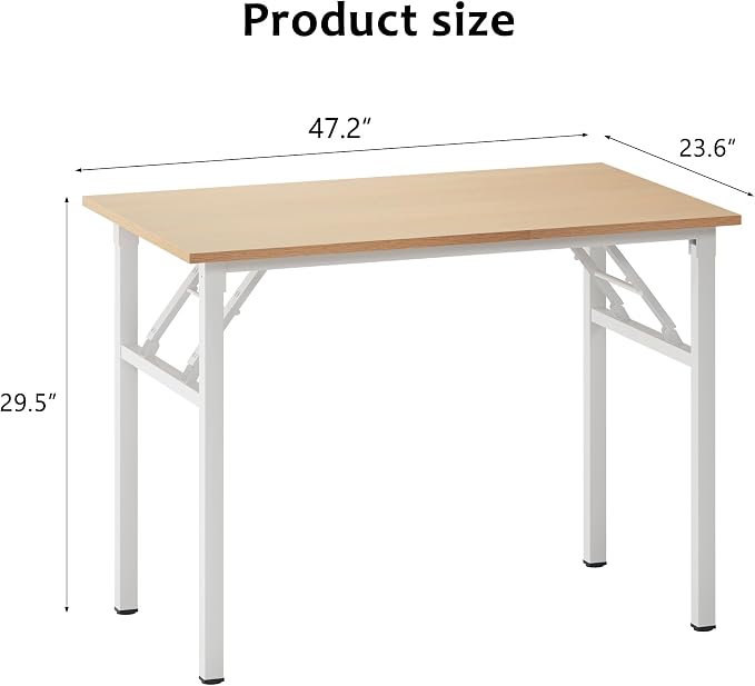 Need Office Computer Desk 47.2x23.6 in Sturdy Folding Laptop Table Pink Oak | White Frame Writing Gaming Work Table/Foldable Home Office Desk/Sewing Table, No Assembly Required