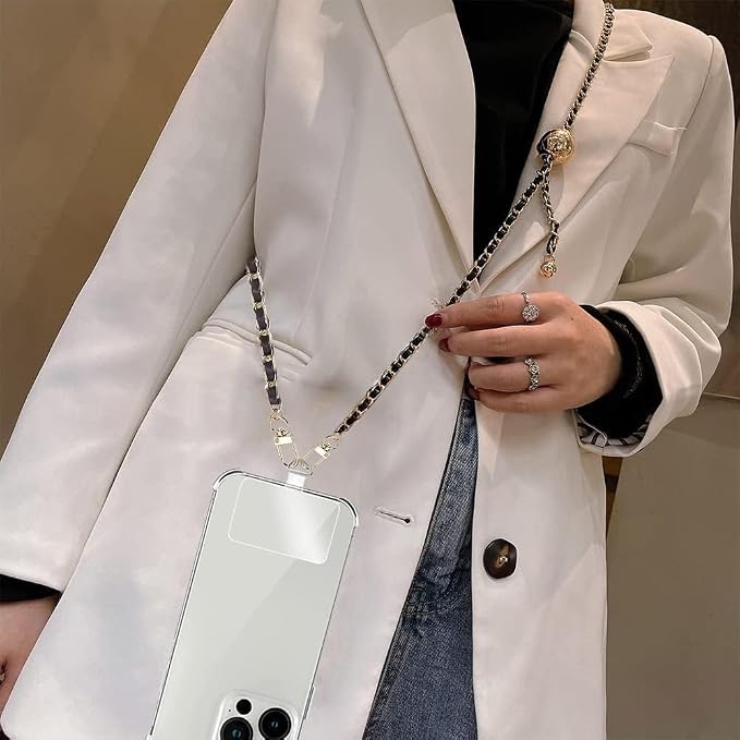 Phone Crossbody Chain Cell Phone Lanyard,Universal Leather+Metal Shouder Strap with Phone Tether Patches (I)