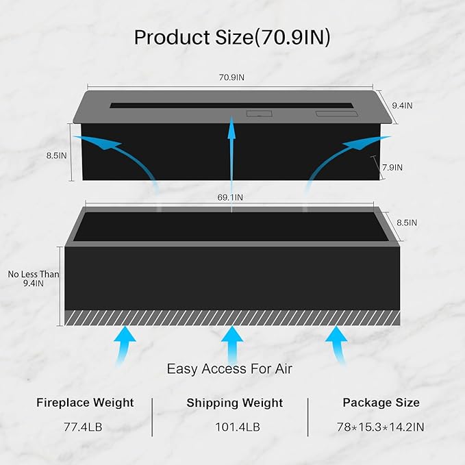 3D Water Vapor Fireplace Smart Electric Flame Decoration Steam Fireplace Humidifier W/Tap Water for Office, Home, Hotel,Restaurant(Single,70.9")