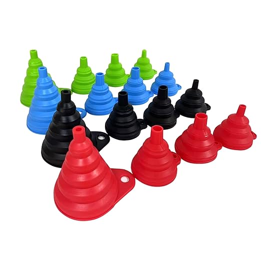 Set of 4 Silicone Collapsible Kitchen Funnel - X-Small to Large Sizes for Easy Liquid Transfer Food Grade Silicone Collapsible Gadgets (Blue)