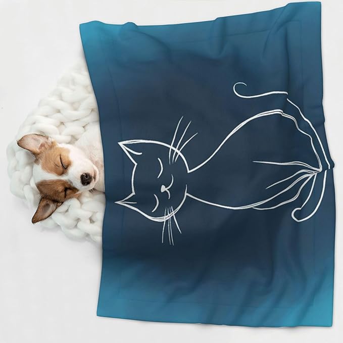 Cat Sketch Print Soft Plush Pet Blanket, Washable Dog Blanket, Cat Fleece Throw, Puppy Bed Crate Mat & Sofa Couch Protector - Large