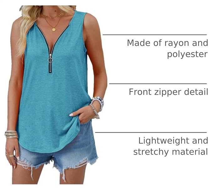 Halife Womens Half Zip V Neck Tank Tops Summer Sleeveless Shirts Casual Loose Top Blouses T Shirts