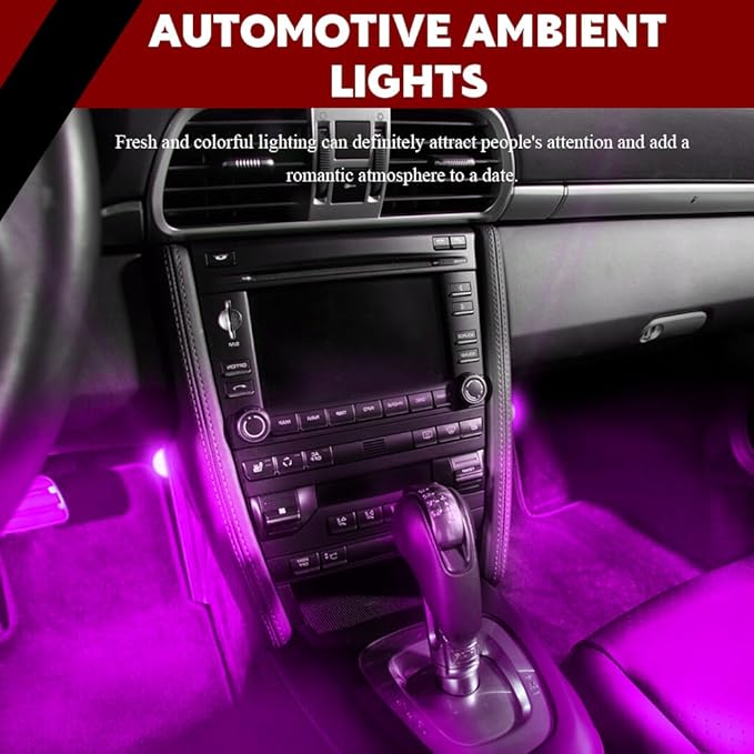 Car Interior LED Lights, Automotive Ambient Neon Light Kit with USB Port, Automotive Under Dash Decoration Night Lamp for Men and Women, 4 in 1 Decoration Lights for Car, Garden, Home, Part (Pink)