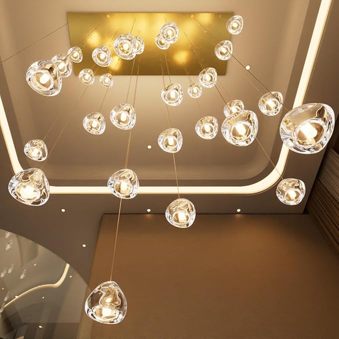 LED Rectangular Chandeliers for Living Room Dining Room Light Dimmable High Ceiling Pendant Lights Fixtures Lighting 26-Lights for Foyer Entryway Lighting Antique Gold