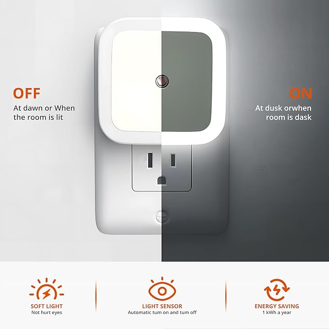 6Pcs Square LED Night Light Intelligent Sensor Control Induction Energy-Saving Bedside Socket Lamp Room Hallway Toilet Wall Home Lighting