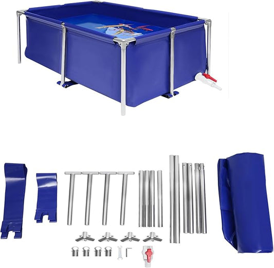 Canvas Fish Pond with Drain Valve, 47.2 * 31.4 * 19.6Inch Foldable Fish Pond, Outdoor Aquaculture Breeding Tank,Aquarium Water Tank Ornamental Swimming Pool for Koi, Lobster, Shrimp