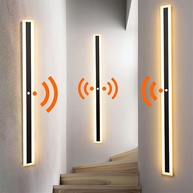LED Motion Sensor Wall Light Strip Linear Wall Lamp, Indoor Human Body Motion Activated Sensor Wall Sconce Night Lights, Minimalist Bedroom Bedside Lamps for Hallway Oldsix-66(3000K,80cm)