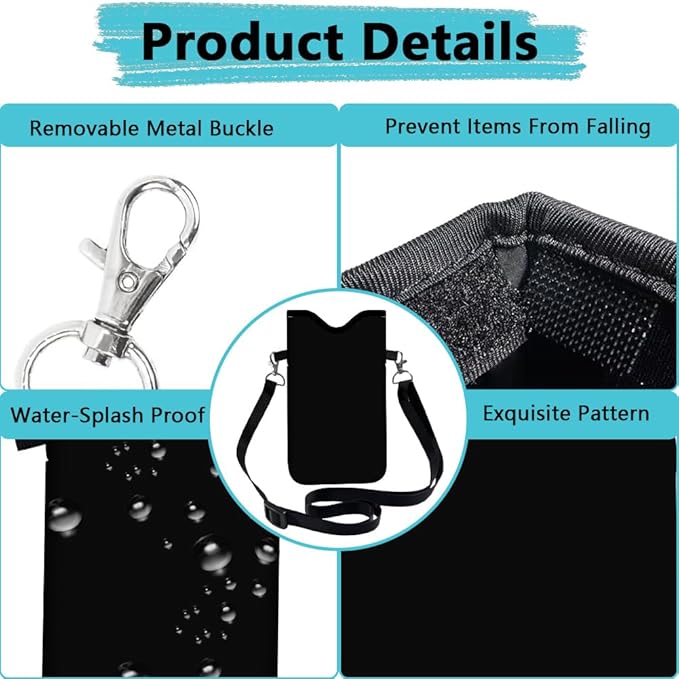 Neoprene Cell Phone Sleeve Pouch with Adjustable Strap Neck Lanyard Fits Most Smartphones 7.1 x 3.9 Inch Black Phone Sleeve Waterproof Carrying Cellphone Crossbody Case Bag for Women Men