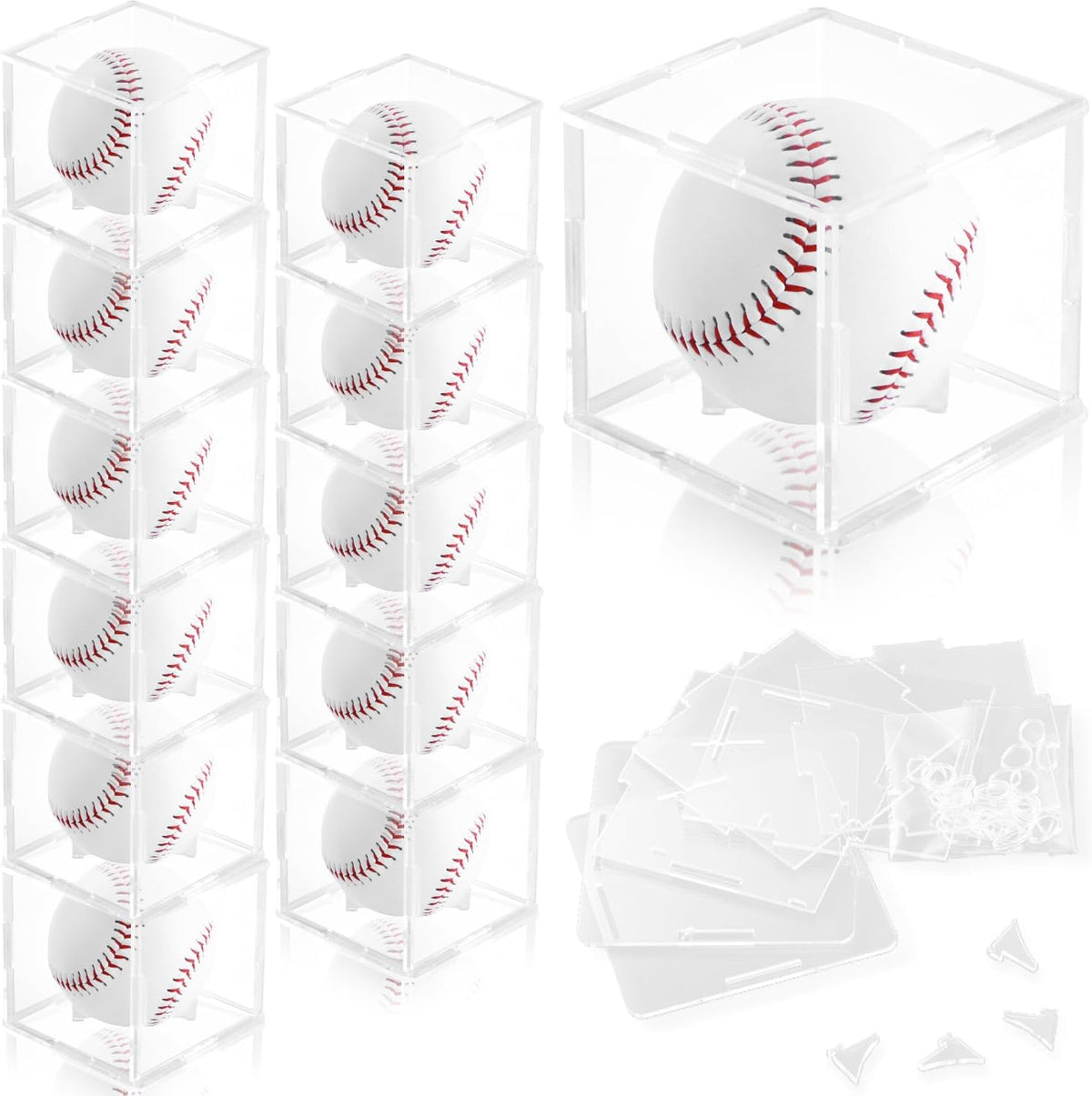 Skiennix Baseball Display Case - 12 Pack UV-Blocking Acrylic Holder for Signed Baseballs | 3.2 Inch Cube