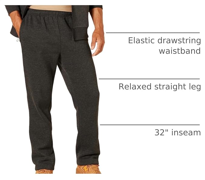 Amazon Essentials Men's Relaxed Straight Leg Fleece Open Bottom Sweatpant (Available in Big & Tall)