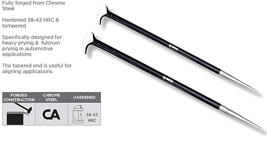 Groz 33150 6" Roll Head Pry Bar - Chrome Vanadium Steel, Heavy-Duty Forged Construction, Automotive Alignment Tool