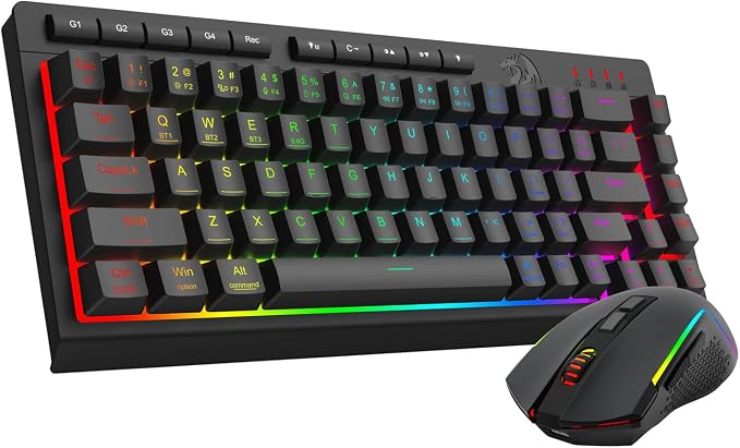 Redragon Wireless Gaming Keyboard and Mouse Combo, 60% Portable, Black | Bluetooth/2.4G/USB-C Wired, RGB Backlit, Quiet Rechargeable Macro Membrane Keyboard & 12800 DPI Mouse for Win/MAC