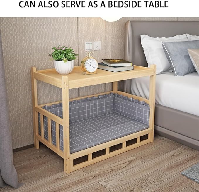 Dog Bed Wood Platform, Elevated Pet Cushion Bed(No Bedding), Dog Bed Frame with Upper Storage Space, Floor Standing Pet Furniture(29.5 X 19.7 X 25.6IN)
