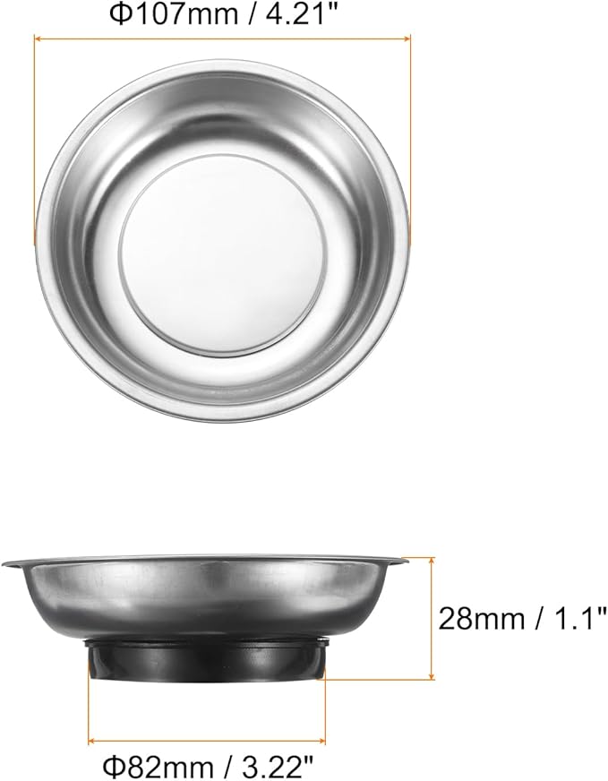 HARFINGTON 5pcs Round Magnetic Tray 4"x1" Stainless Steel Magnet Tool Tray Parts Holder for Socket Screw Nuts Bolts Pin Washers Metal Parts
