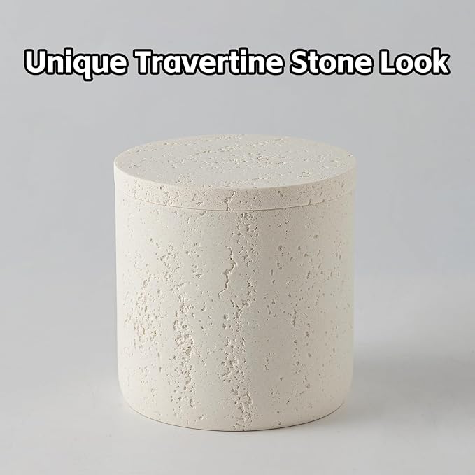 Bathroom Accessories Set, 4 Piece Travertine Stone Look Collection, Modern Bath Organizer with Soap Dispenser, Toothbrush Holder, Tumbler, Vanity Tray for Countertop Kitchen Sink (Off White)