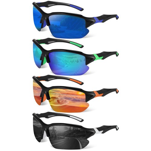 GGSTDDUP 4 Pack Polarized Sports Sunglasses for Men Women Baseball Cycling Running Fishing UV Protection Sun Glasses Lightweight Half Frame Goggles