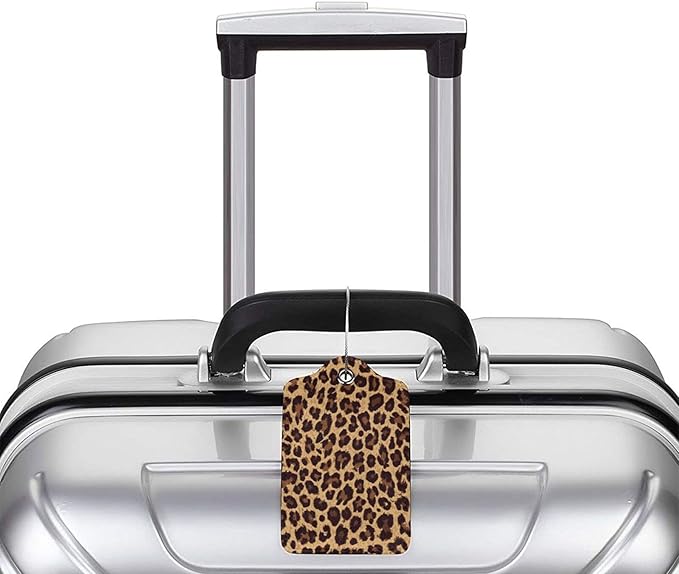 Leopard 2 Pcs Luggage Tags, Privacy Cover Id Label with Stainless Steel Loop and Address Card for Suitcases & Travel Bags