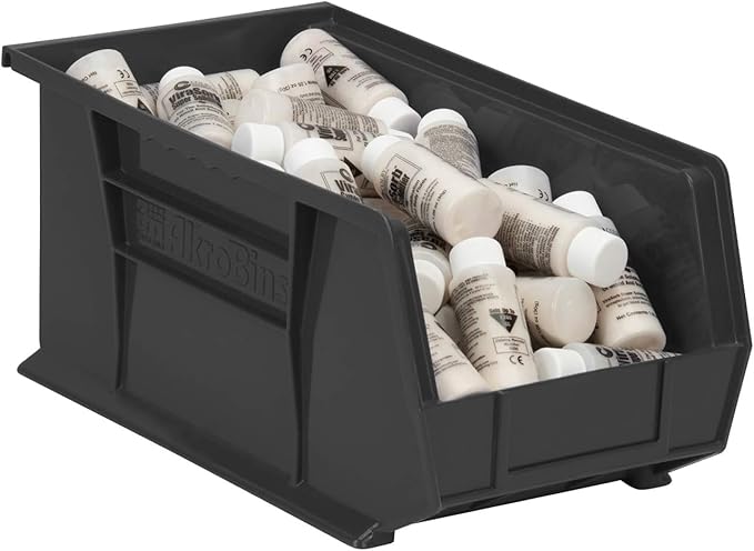Akro-Mils 30240 AkroBins Plastic Storage Bins, Space-Saving Stackable Bins for Garage, Pantry, Craft Organization, 15" x 8" x 7", Black, 12-Pack