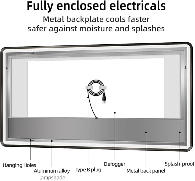 36" x 36" Black LED Bathroom Mirror with Lights, Lighted Vanity Mirror with Anti-Fog, 3-Color Stepless Dimmable, Memory, Shatterproof, UL-Listed, Wall Backlit Mirror