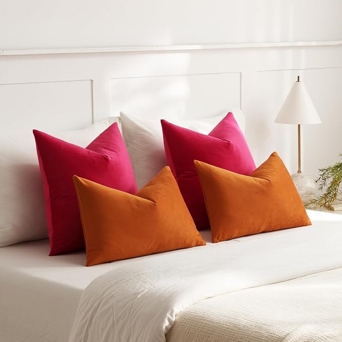 Throw Pillow Covers 20x20 Hot Pink: Pack of 2 Cozy Soft Velvet Square Modern Luxury Decorative Throw Pillow Cases for Sofa Couch Living Room Bed Home Decor