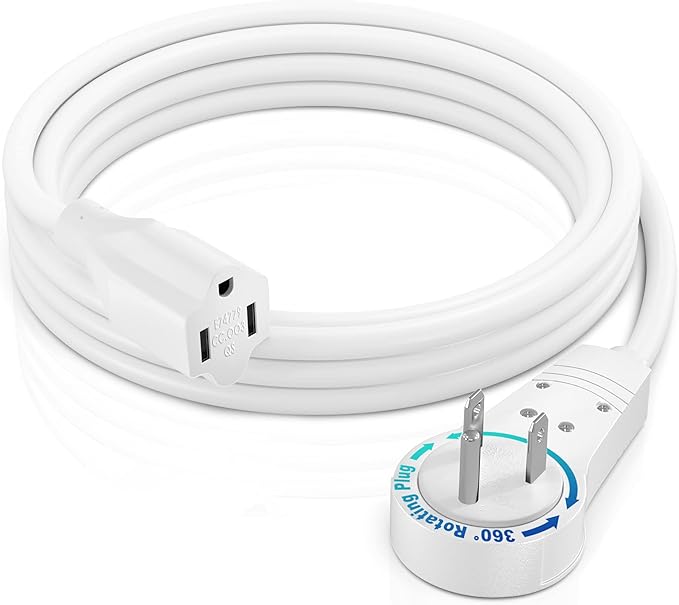 Maximm Cable 6 Feet 14Awg 360° Rotating Flat Plug Extension Cord/Wire, 3 Prong Grounded Wire, Heavy Duty Extension Cord - UL Certified - White