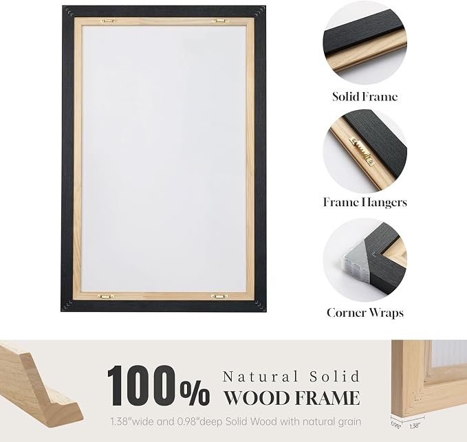 Large Framed Modern Abstract Wall Art Set of 2, Canvas Prints Paintings Artwork for Walls, Black White Grey Gold Pictures Wall Decor for Living Room, Dining Room, Bedroom, and Office