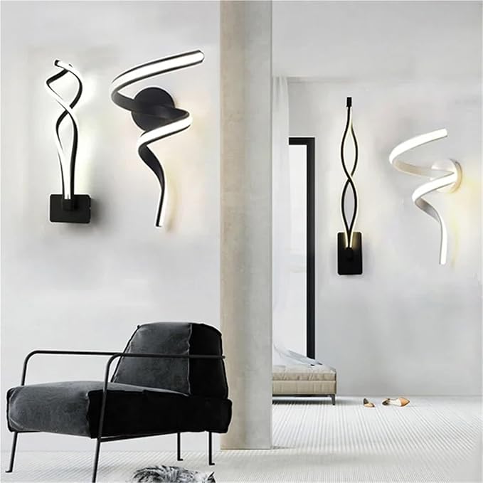 Modern Minimalist LED Wall Lamp Home Indoor Decor Wall Sconce for Living Room Bedroom Bedside Lustres Backgroud Light Decoration(Tricolor White,A-Black)