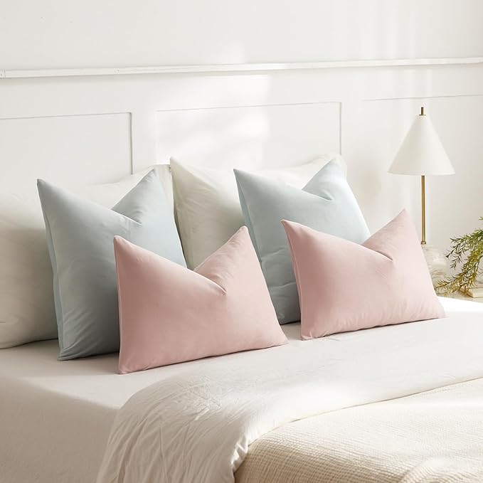 Lumbar Pillow Covers 12x20 Light Pink: Pack of 2 Cozy Soft Velvet Rectangular Modern Luxury Decorative Throw Pillow Cases for Sofa Couch Living Room Bed Home Decor