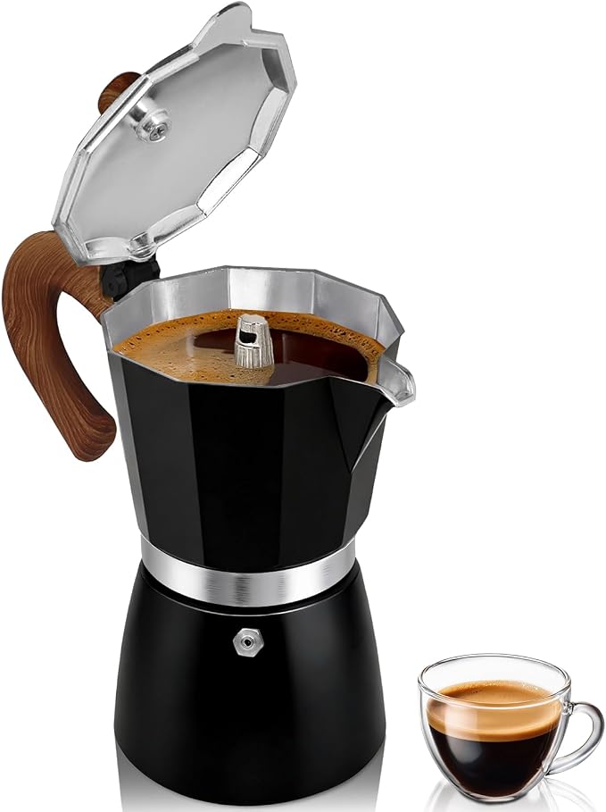 Coffee Maker Stovetop Espresso Maker 9 Cup Aluminum Moka Pot Percolator 15oz 450ml Easy Brewing for Electric Ceramic Stoves Home Camping Italian Cuban Café Classic Black