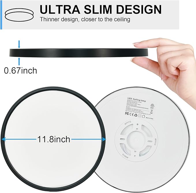 4Pack LED Flush Mount Ceiling Light: 12 inch Super Slim Dimmable & 5CCT (2700-6000K) Kitchen Lighting Fixtures Ceiling - 24W Black Low Profile Ceiling Lamp for Bedroom Garage Hallway