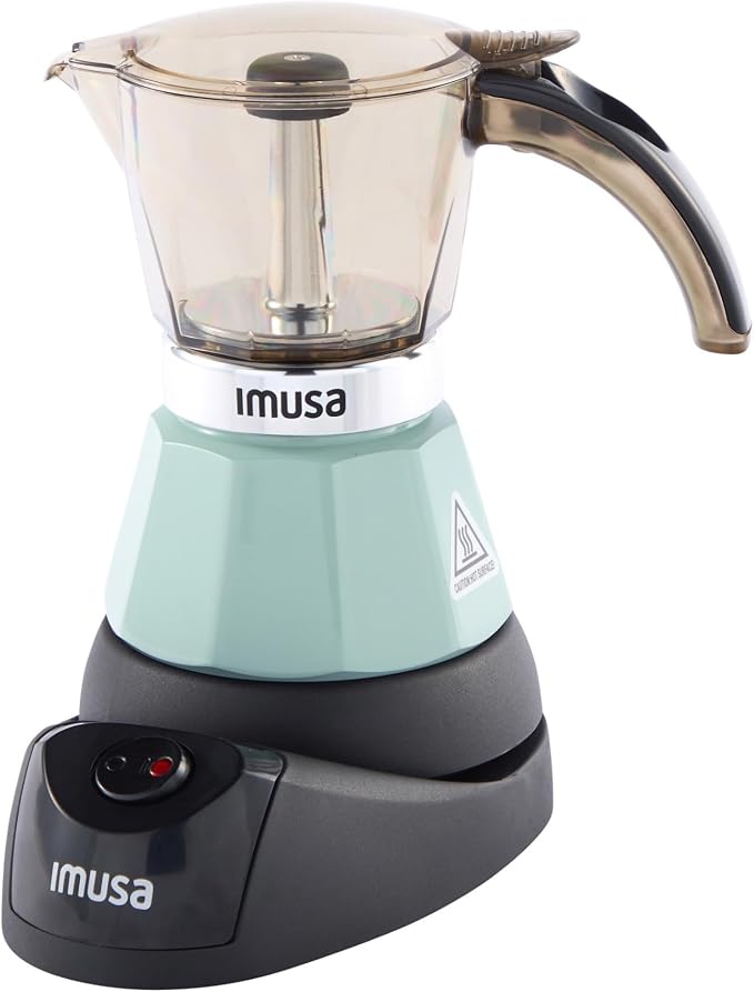 IMUSA 3 or 2 Cup Electric Espresso Maker with Cool-touch Handle, Mint | Polished Aluminum Finish, Keep Warm Function with Detachable Base, Brews Cuban and Italian Style, Perfect for Small Spaces