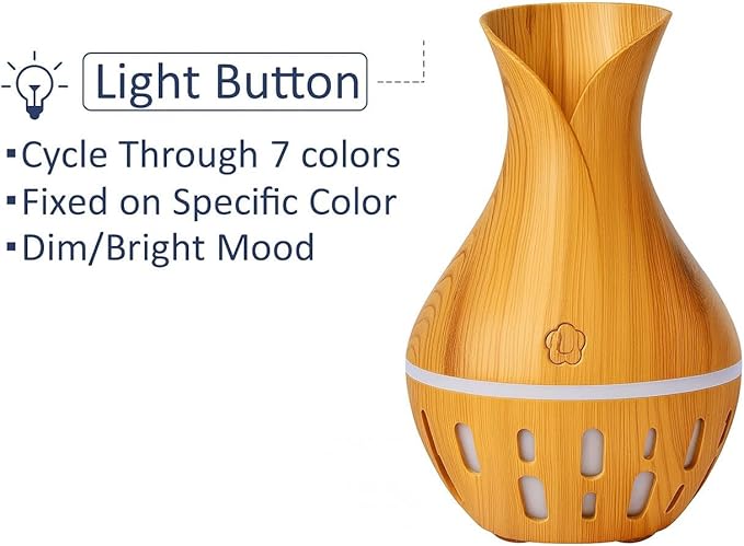 300ML Air Humidifier & Aroma Diffuser Home Fragrance Room Decor Essential Oil Diffuser Humidifiers for Bedroom Cool Mist 7 LED Light Car Air Freshener (Light Wood-2)