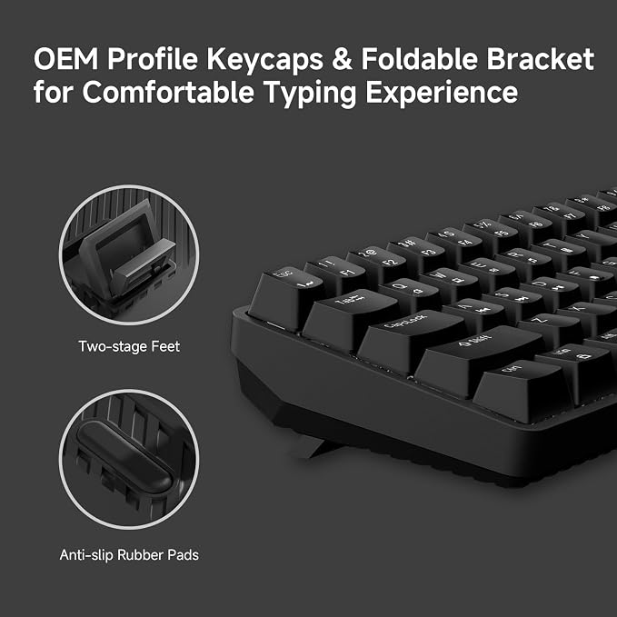 TMKB 60% Mechanical Gaming Keyboard, Red Linear Switch, Wired, Black | LED Backlight, Anti-Ghosting, Detachable USB-C, Double-Shot Keycaps, 61 Keys