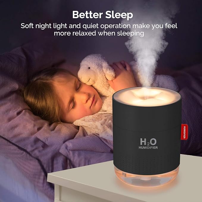Portable Mini Cool Mist Humidifier, 500ml USB Personal Desktop Humidifier for Baby Bedroom Travel Office Home, Auto Shut-Off, 2 Mist Modes, Super Quiet (Black)