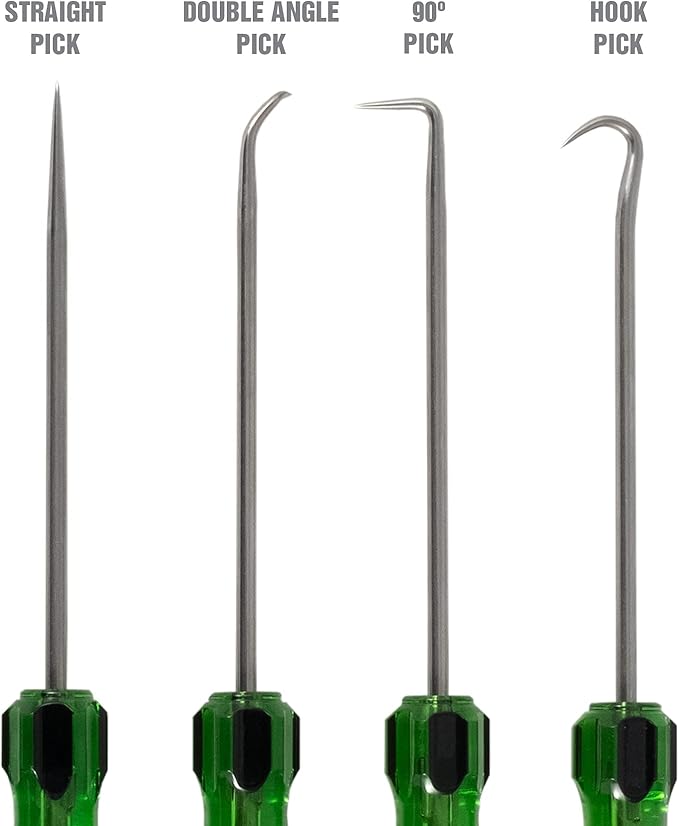 OEMTOOLS 26546 4 Pc Hook & Pick Set – Automotive Seal and O-Ring Removal Tool Kit, Stainless Steel Blades, Acetate Handles, Precision Angles for Cars, Trucks, and DIY