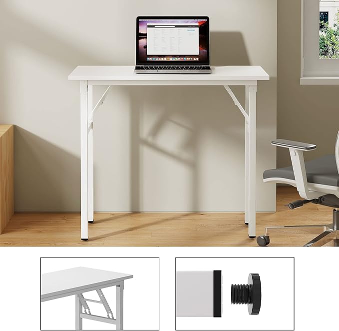 Need Small Desk 31 1/2" No Assembly Foldable Writing Table,Sturdy and Heavy Duty Folding Computer Desks for Small Space/Home Office/Dormitory AC5DW(80 * 40) | White Frame Writing Gaming Work Table/Sturdy Foldable Study Table for Small Space/Dormitory, ...